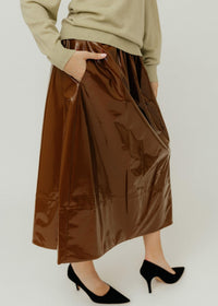 Tibi - Light Weight Patent Smocking Waistband Full Midi Skirt