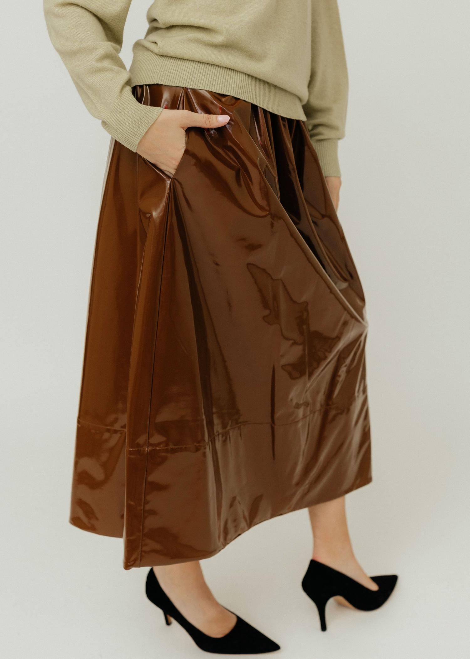 Tibi - Light Weight Patent Smocking Waistband Full Midi Skirt