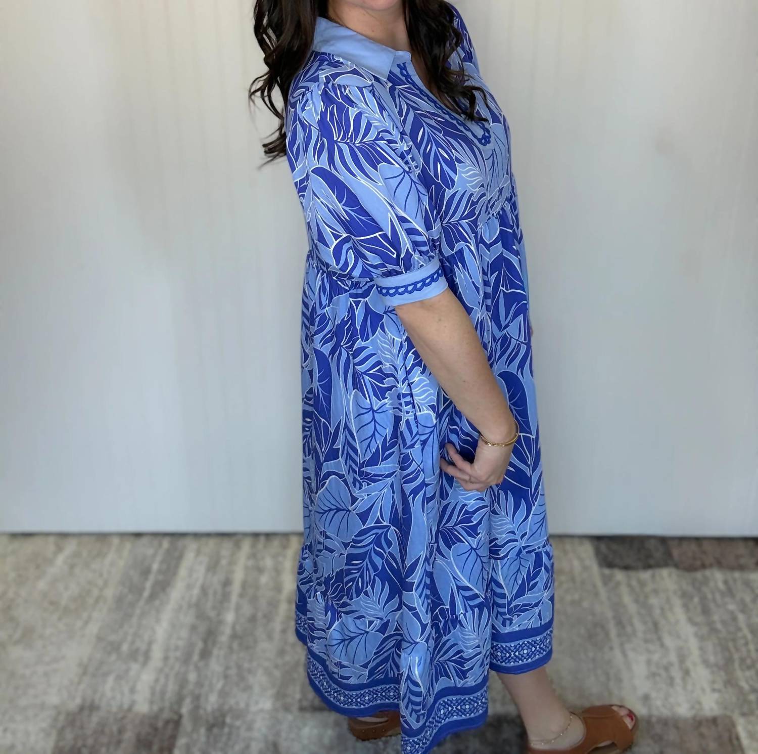 Umgee - Border Print V-neck Midi Dress