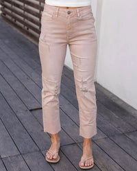 Grace And Lace - Distressed Cropped Straight Leg Denim Jeans