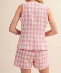 &Merci - Gwen Gingham Tweed Vest & Shorts Set
