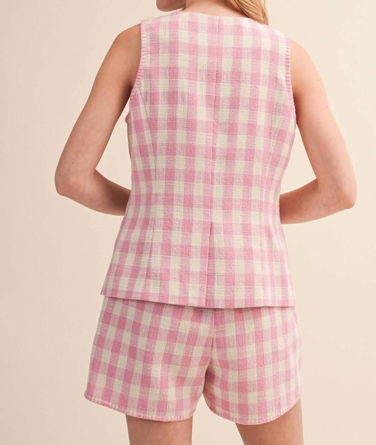 &Merci - Gwen Gingham Tweed Vest & Shorts Set