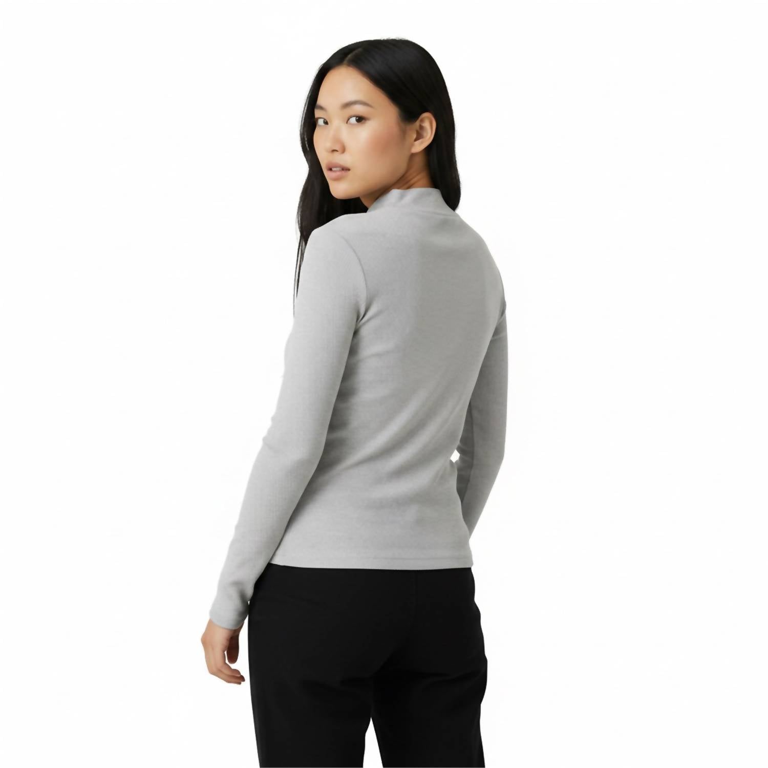 Ambar - Sleek Stretch Essential Mock-neck Long Sleeve Top
