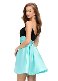 ASHLEYlauren Strapless Fitted Velvet Skirt Dress in black aqua - women's dress - alternate view