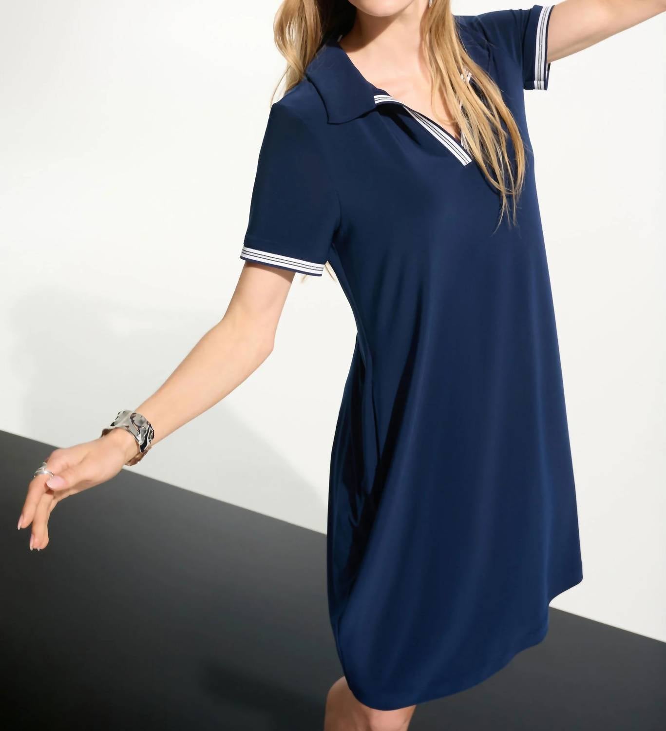 Joseph Ribkoff - Silky Knit Trapeze Dress With Polo Collar