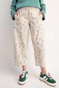 Easel - Avery Floral Twill Barrel Pants