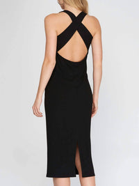 She + Sky - Delilah Cross Back Ribbed Knit Bodycon Midi Dress