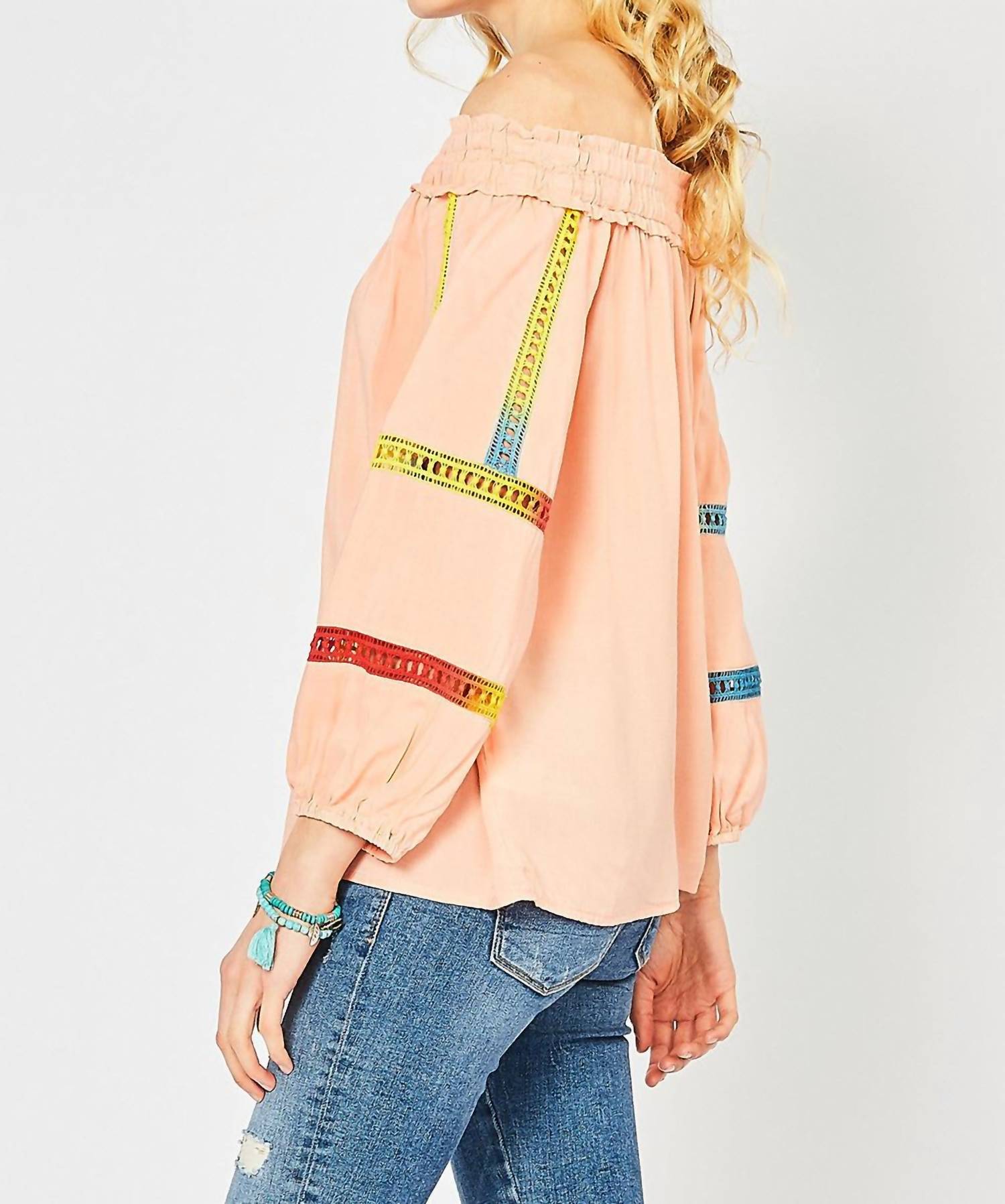 entro Off The Shoulder Crochet Top in peach - women's blouse - alternate view