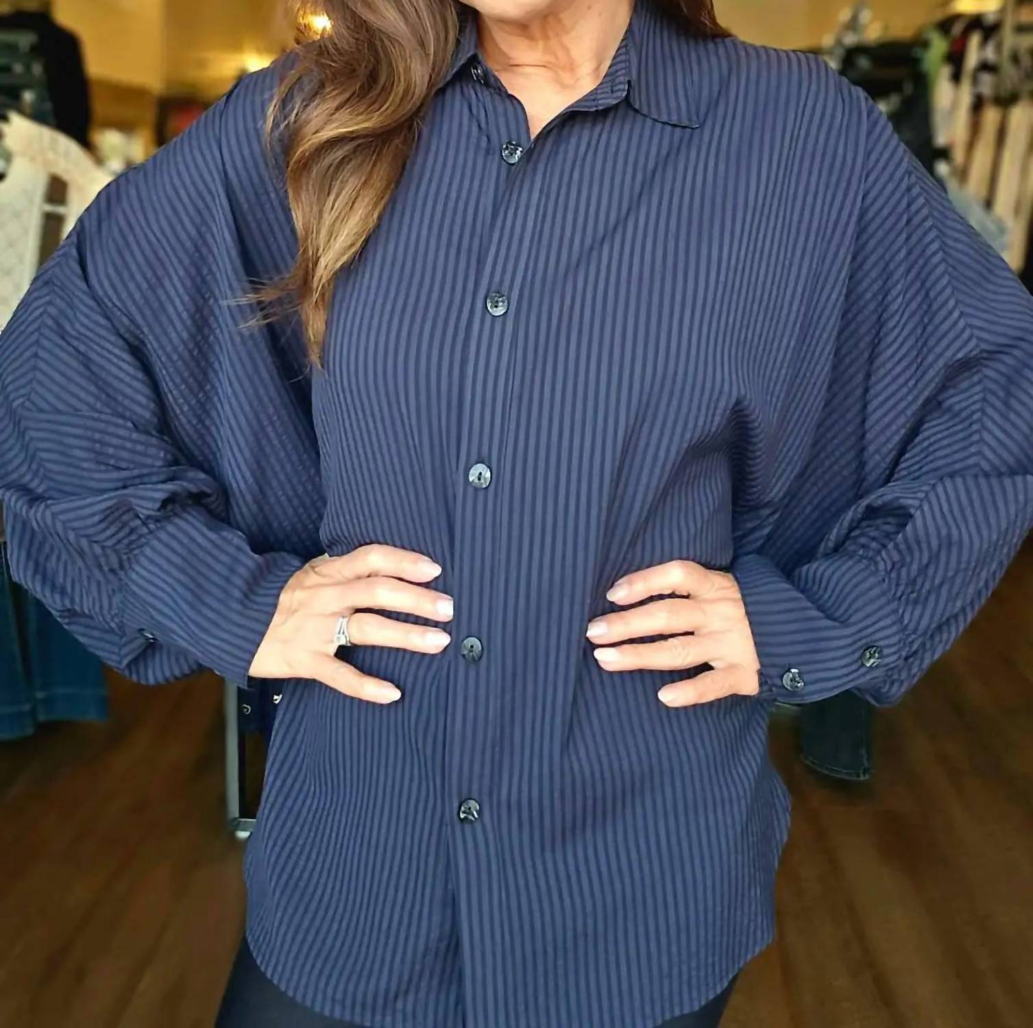 Lior - Cindy Oversized Striped Dolman Sleeve Button Front Top