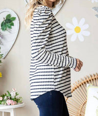 7Th Ray - Striped Long Puff Sleeve Top