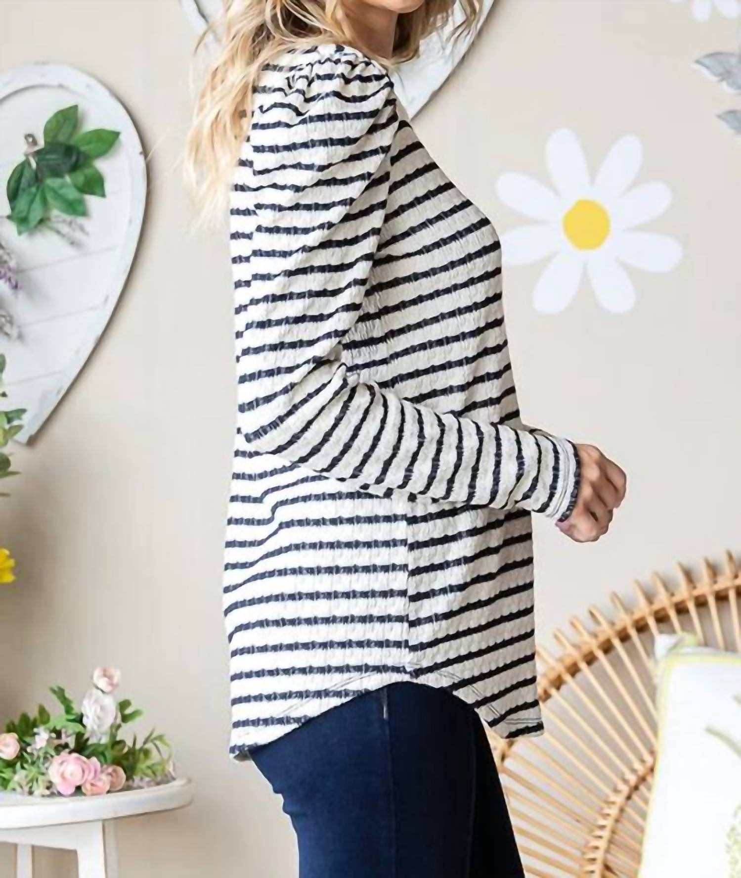 7Th Ray - Striped Long Puff Sleeve Top