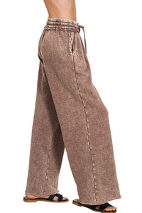 Zenana - Acid Wash Fleece Palazzo Sweatpants
