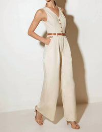 FLYING TOMATO Solid Woven Jumpsuit in almond - women's pants - alternate view