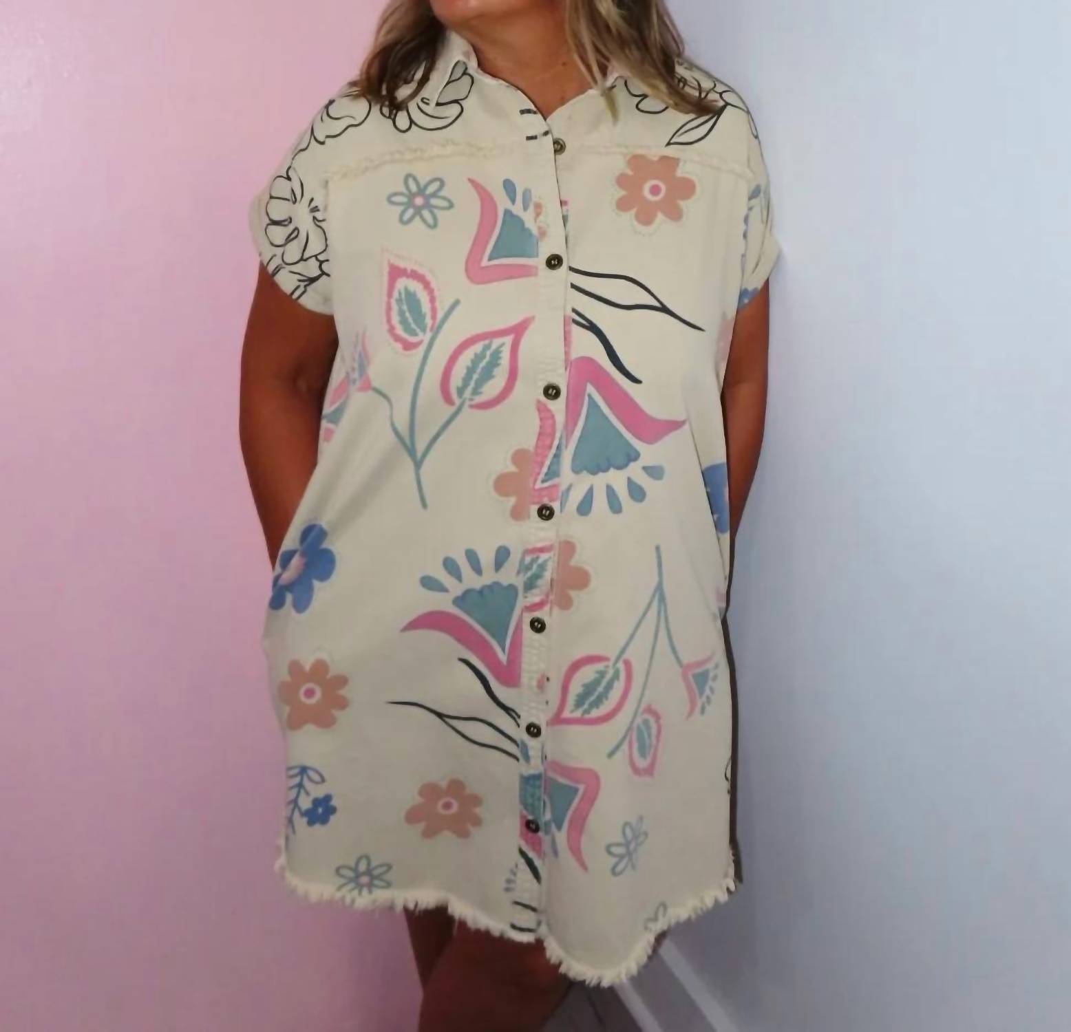 Easel - Rene Floral Denim Dress