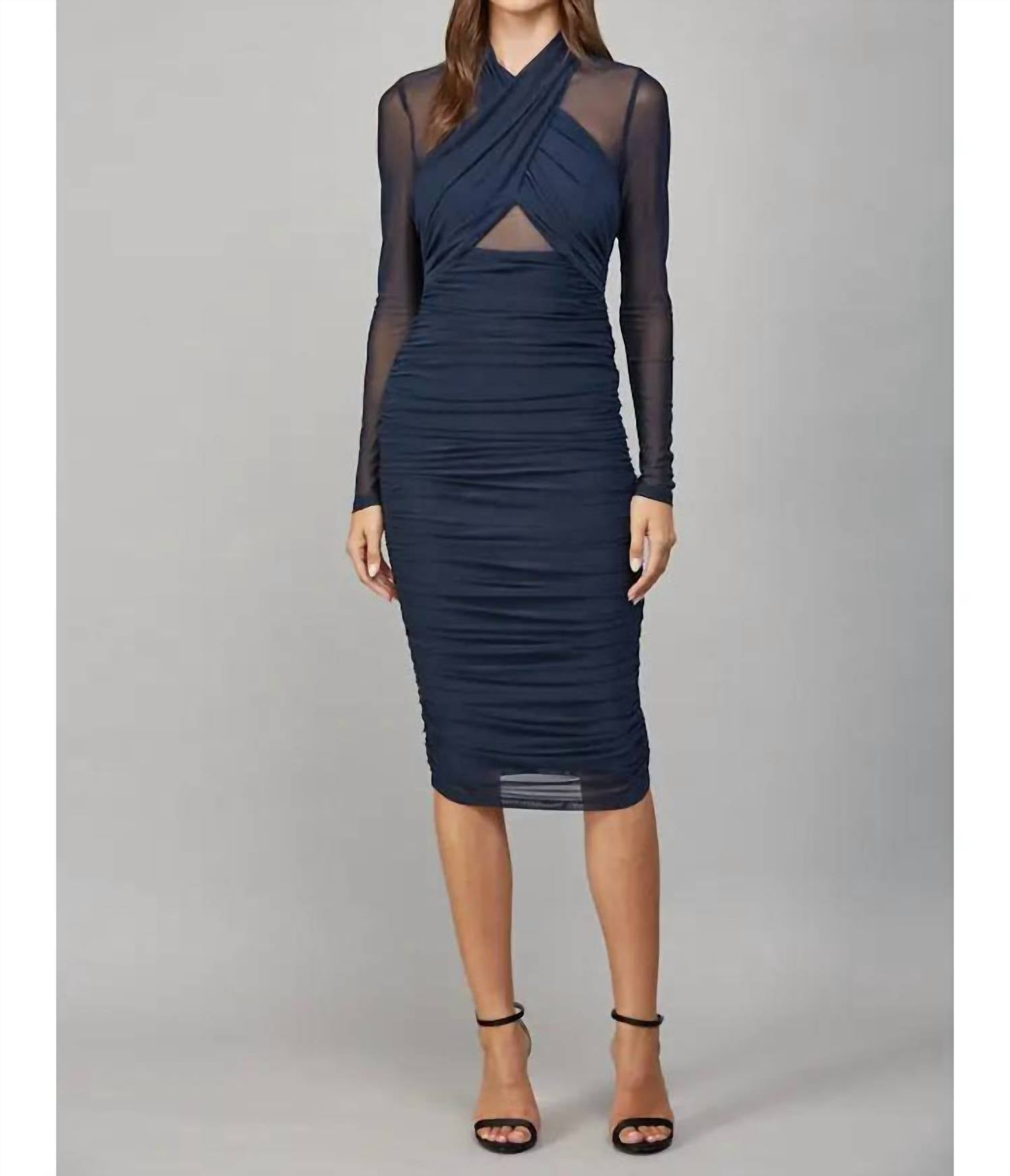 Fate by LFD Ruched Mesh Bodycon Dress in navy - women's dress