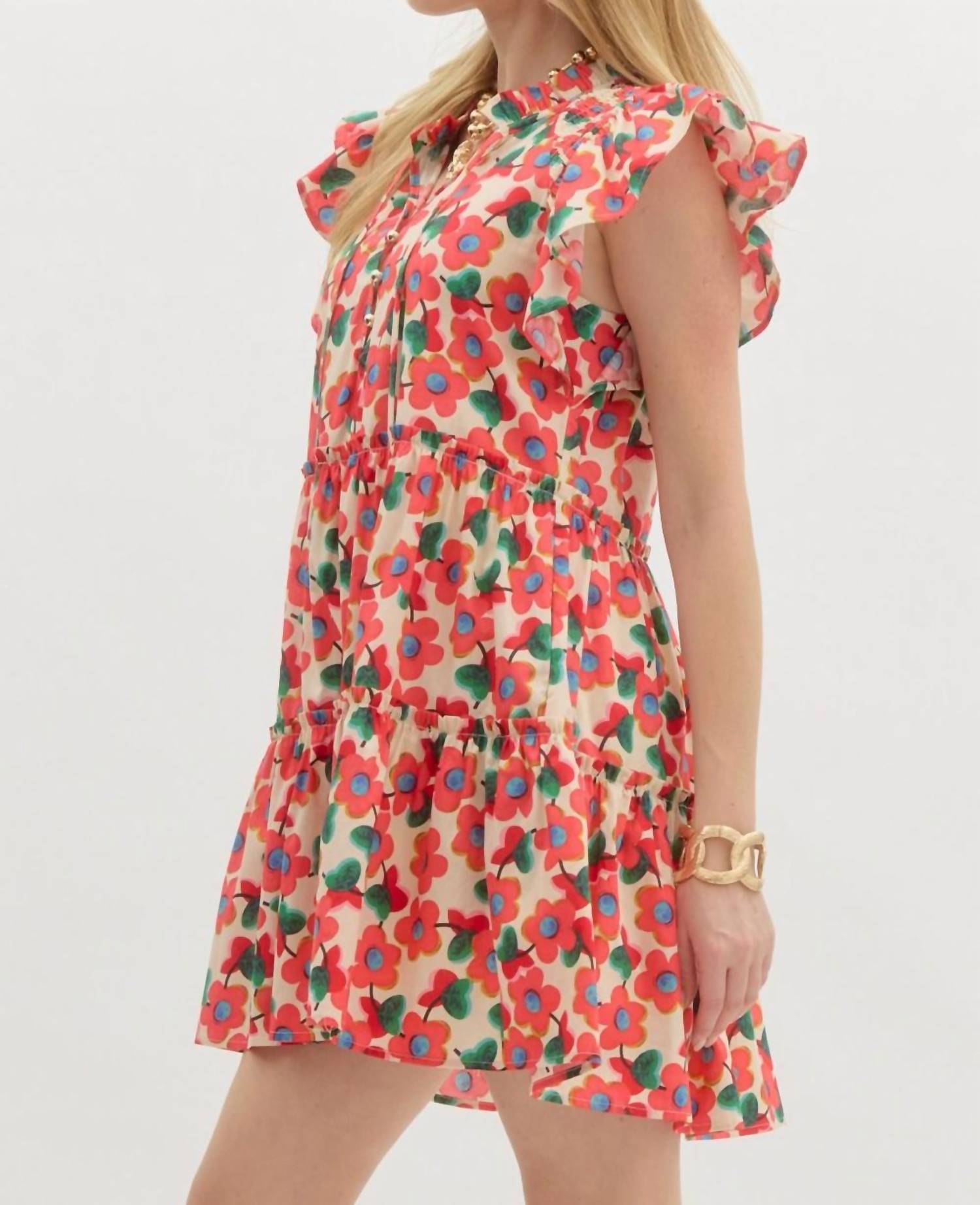 entro Floral Tiered Mini Dress - women's dress - alternate view