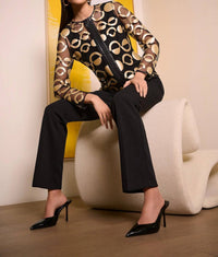 Joseph Ribkoff - Geometric Faux Leather Mesh Jacket