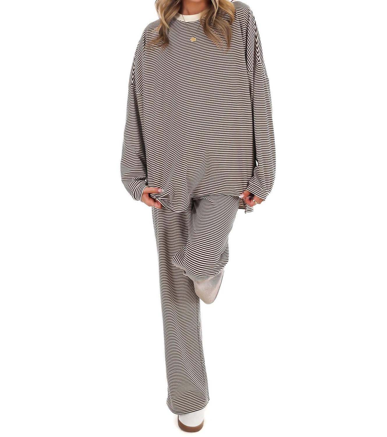 Things Between - Well Defined Stripe Fleece Oversized Top