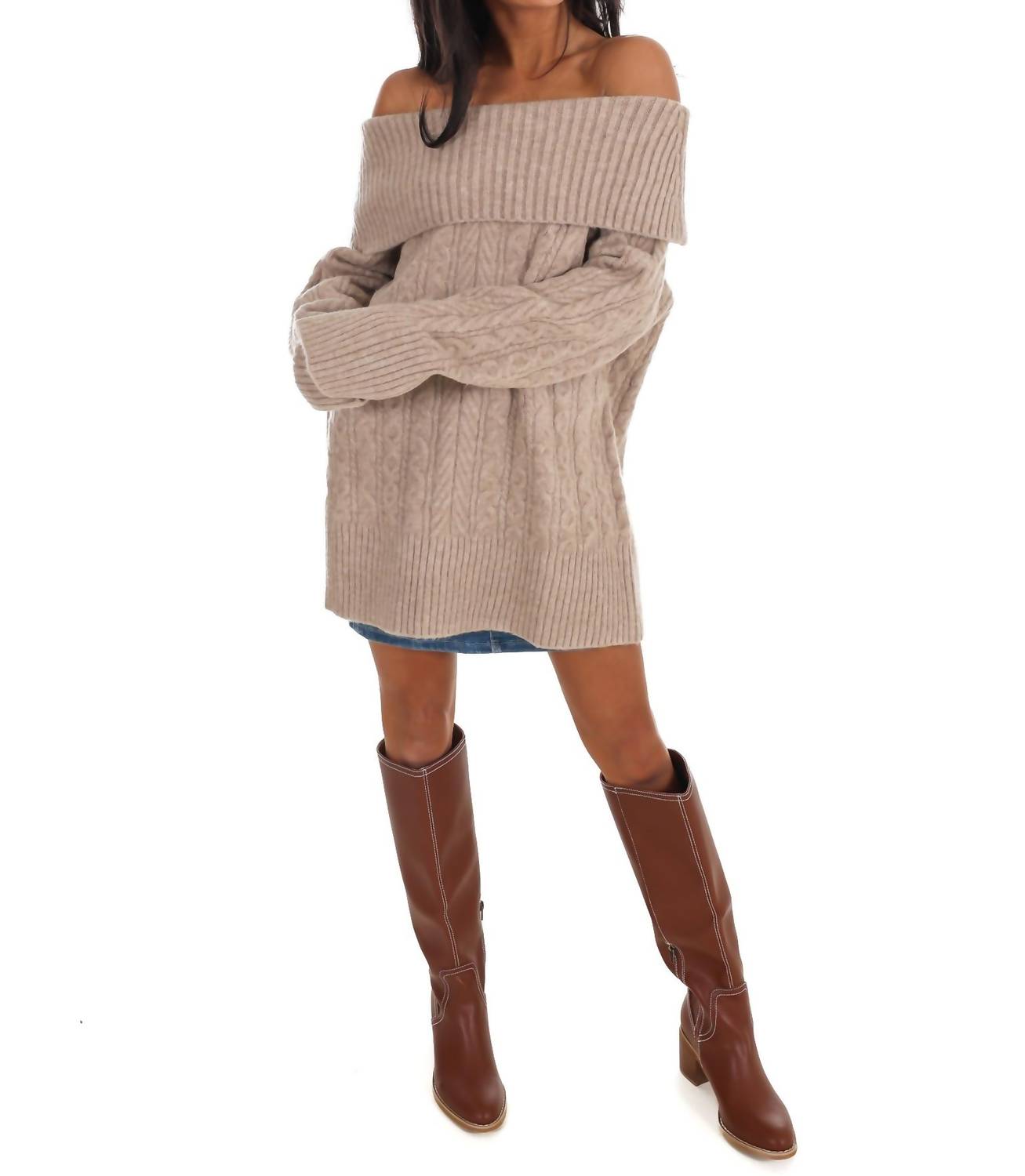 Le Lis - Denver Off Shoulder Cable Knit Sweater
