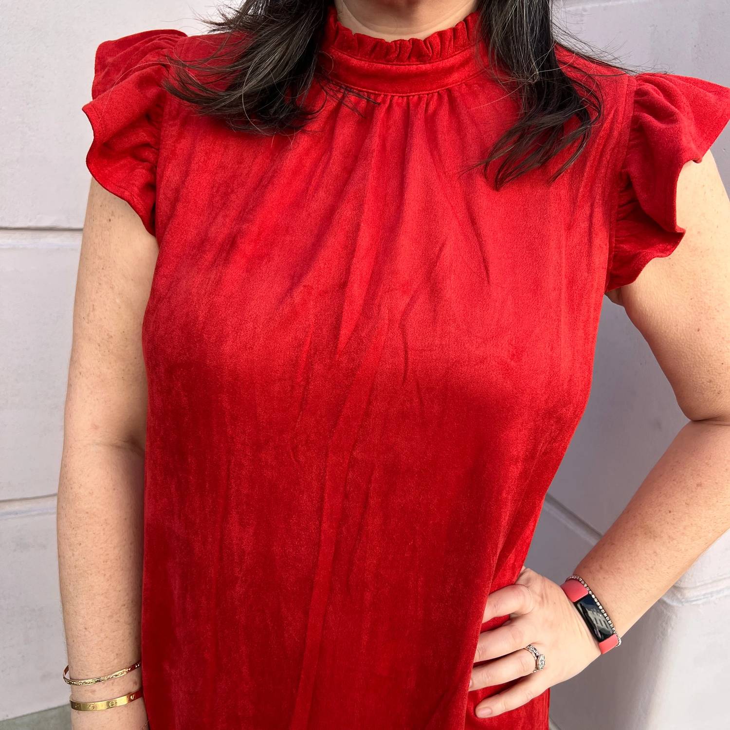Voy - Suede Ruffle Sleeve Dress