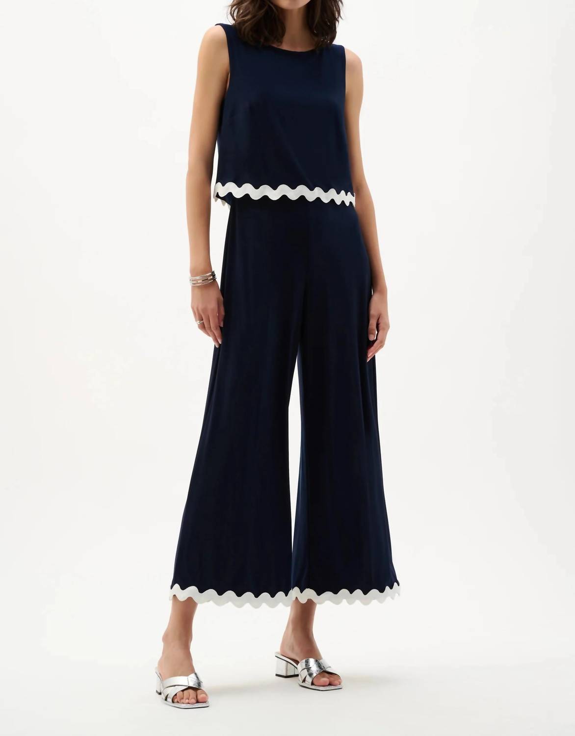 Joseph Ribkoff - Contrast Trim Sleeveless Culotte Jumpsuit