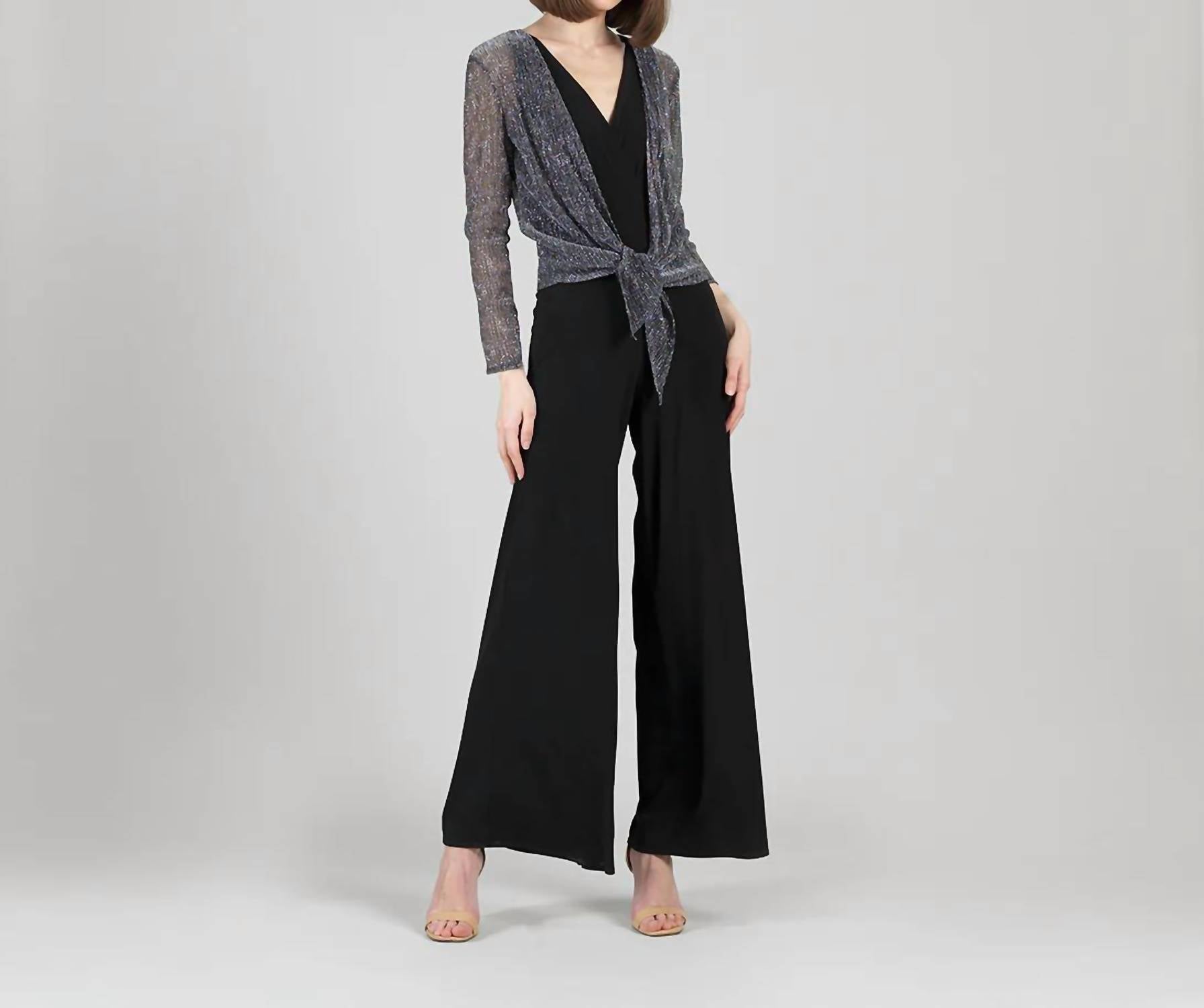 Clara Sun Woo Sheer Shimmer Modern Tie Front Cardigan in silver - women's cardigan