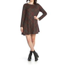 Papillon - Plaid Knit A-line Sweater Dress With Pockets