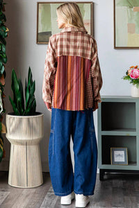 Oli & Hali - Washed Plaid & Stripe Mix Shacket Top