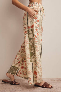 Forte Patchwork Floral Wide-Leg Pants in beige - women's pants - detail view