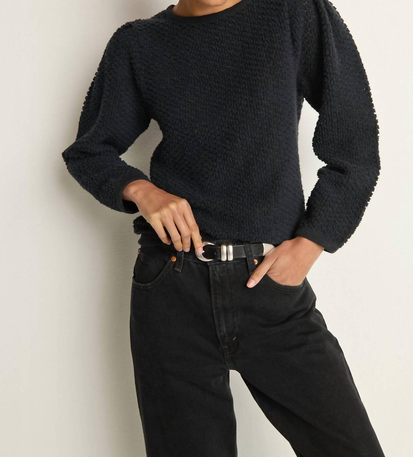 Nation LTD Etta Lace Popover Top in jet black 2 - women's sweater - alternate view