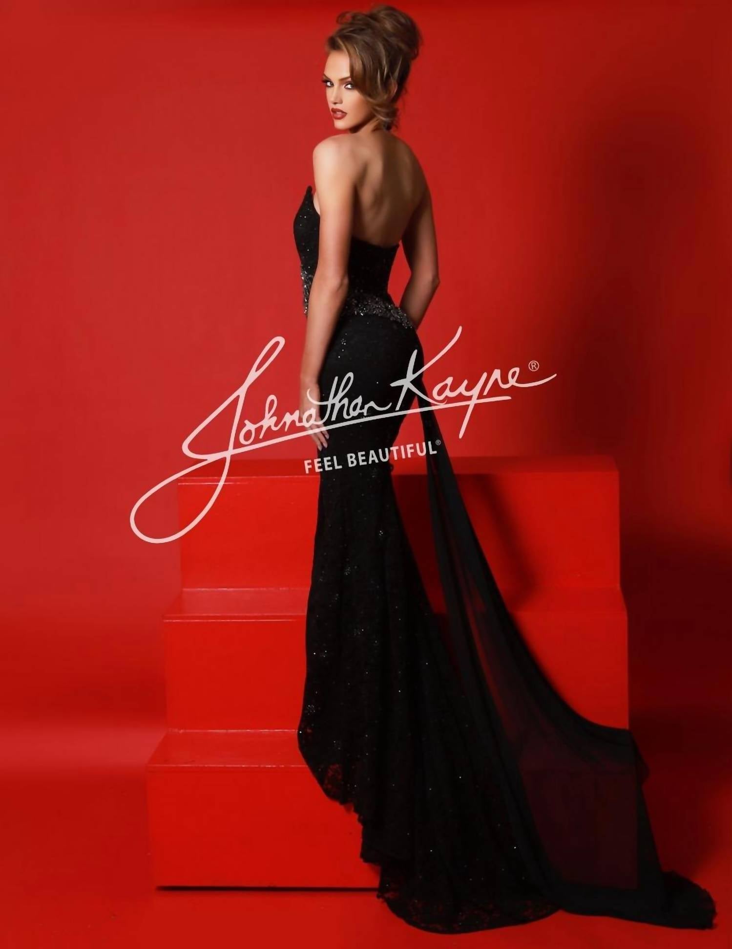 Johnathan Kayne Elegant Strapless V-neck Gown in black - women's dress - alternate view