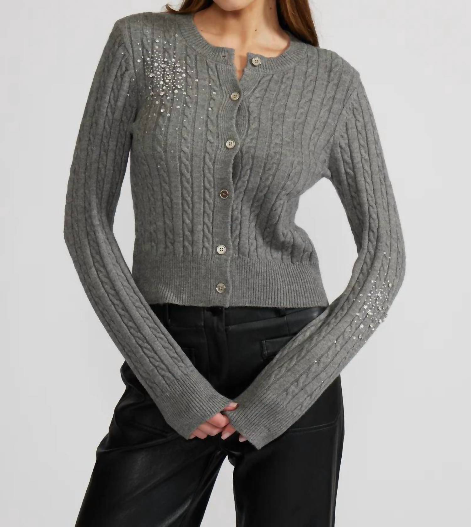 LUCY PARIS Elton Crystal Cardigan Top in grey - women's cardigan