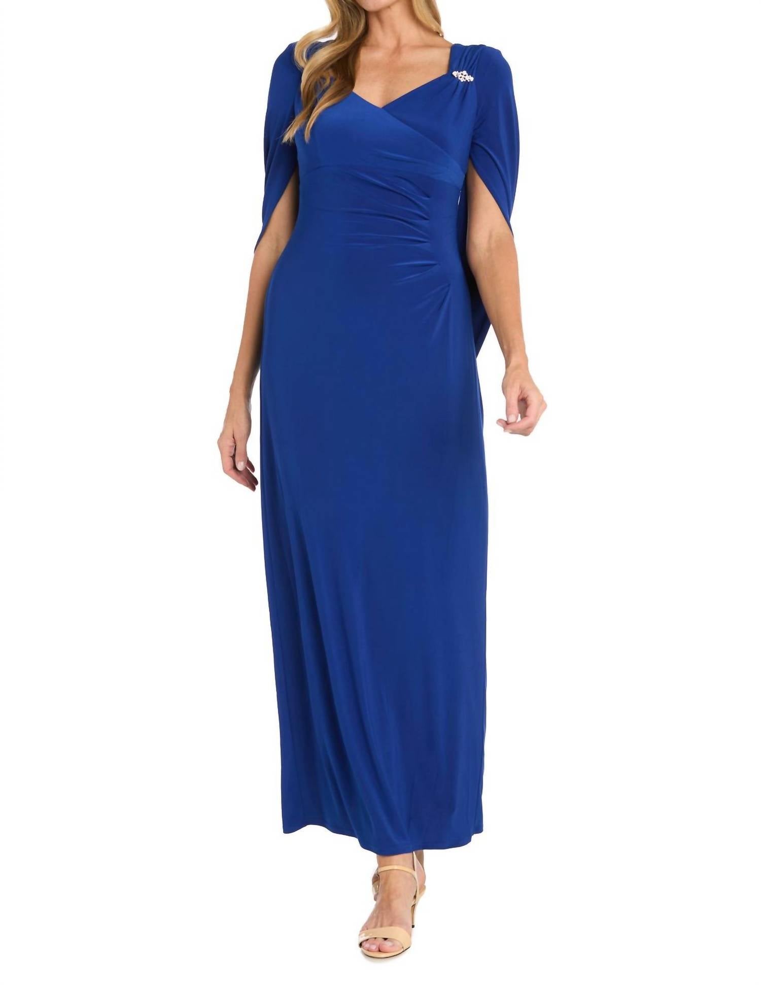 R&M Richards - Draped With Rhinestone Detailing Shoulder Dress