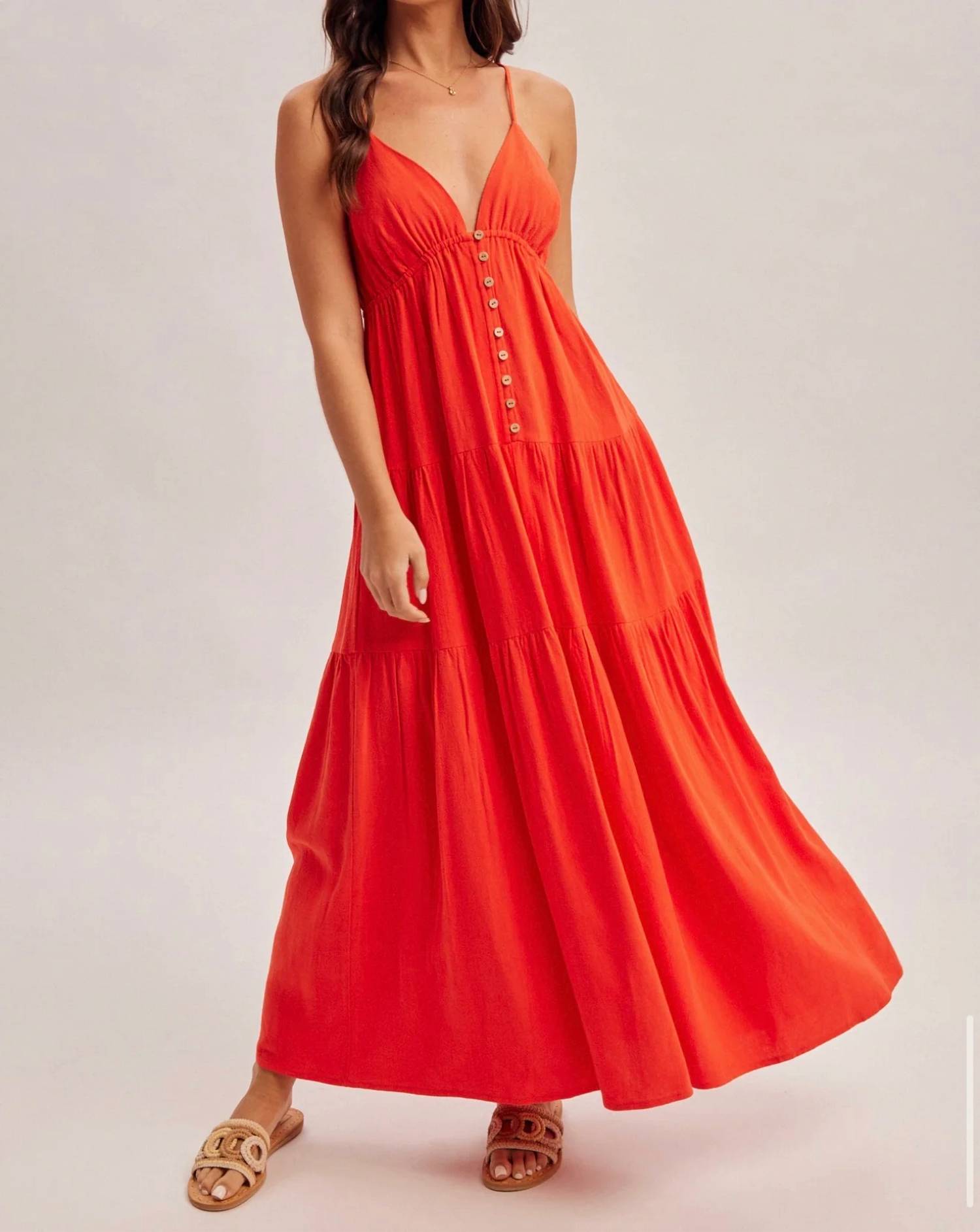 Hem & Thread - V-neck Tiered Maxi Dress