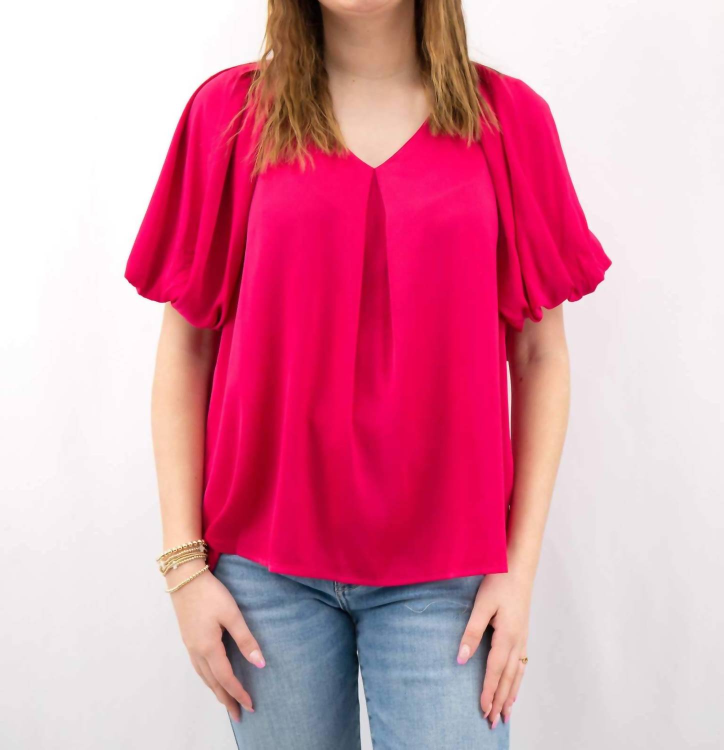 Entro - Women's Bubble Sleeve Satin Top