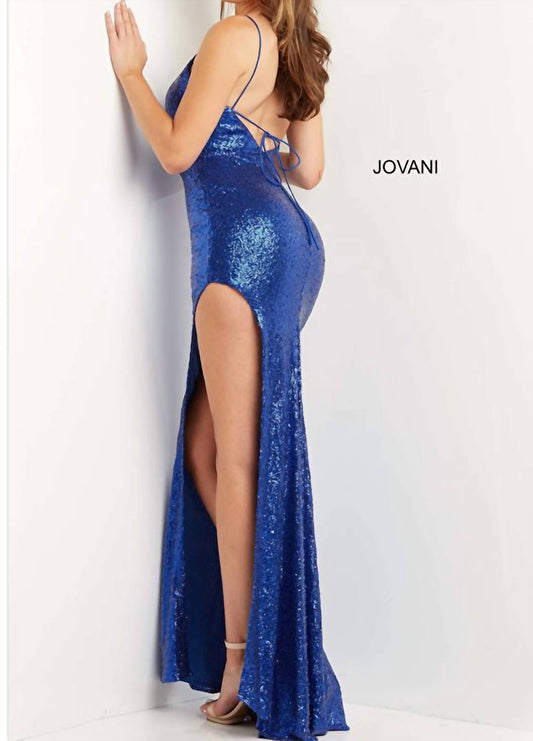 Jovani - Sequin One Shoulder High Slit Fitted Prom Gown