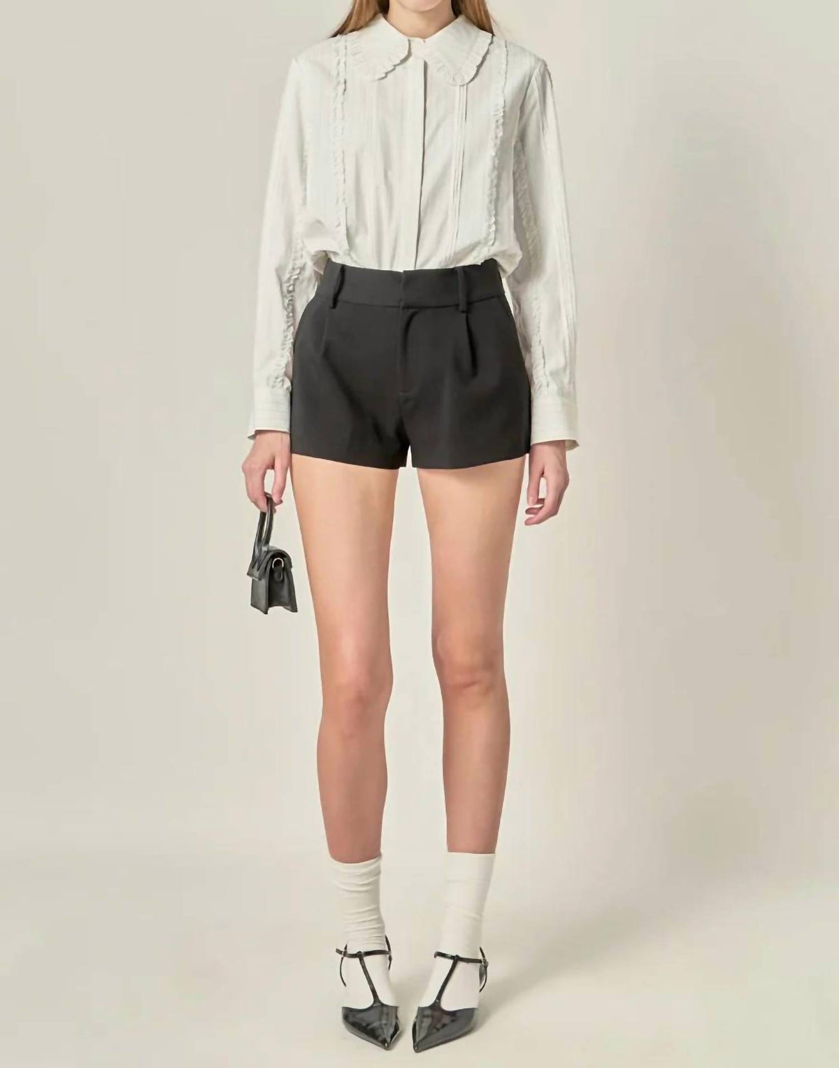 English Factory - Women's Classic Pintuck Ruffle Shirt