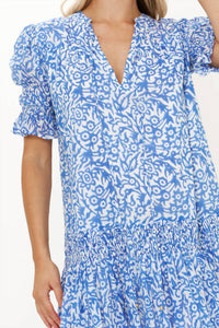 Oliphant Smocked Drop Mini Dress in cypress blue - women's dress - view 5