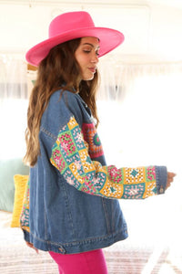 Fantastic Fawn - Color Block Denim And Crochet Jacket