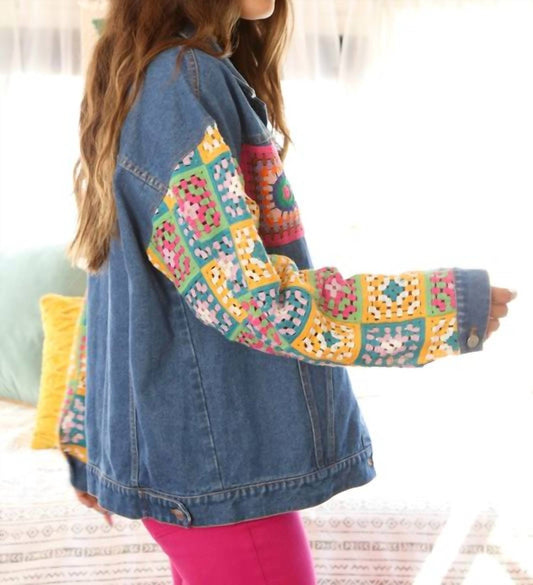 Fantastic Fawn - Color Block Denim And Crochet Jacket