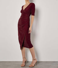 Apricot - Foil Sparkle Side Ruched Dress