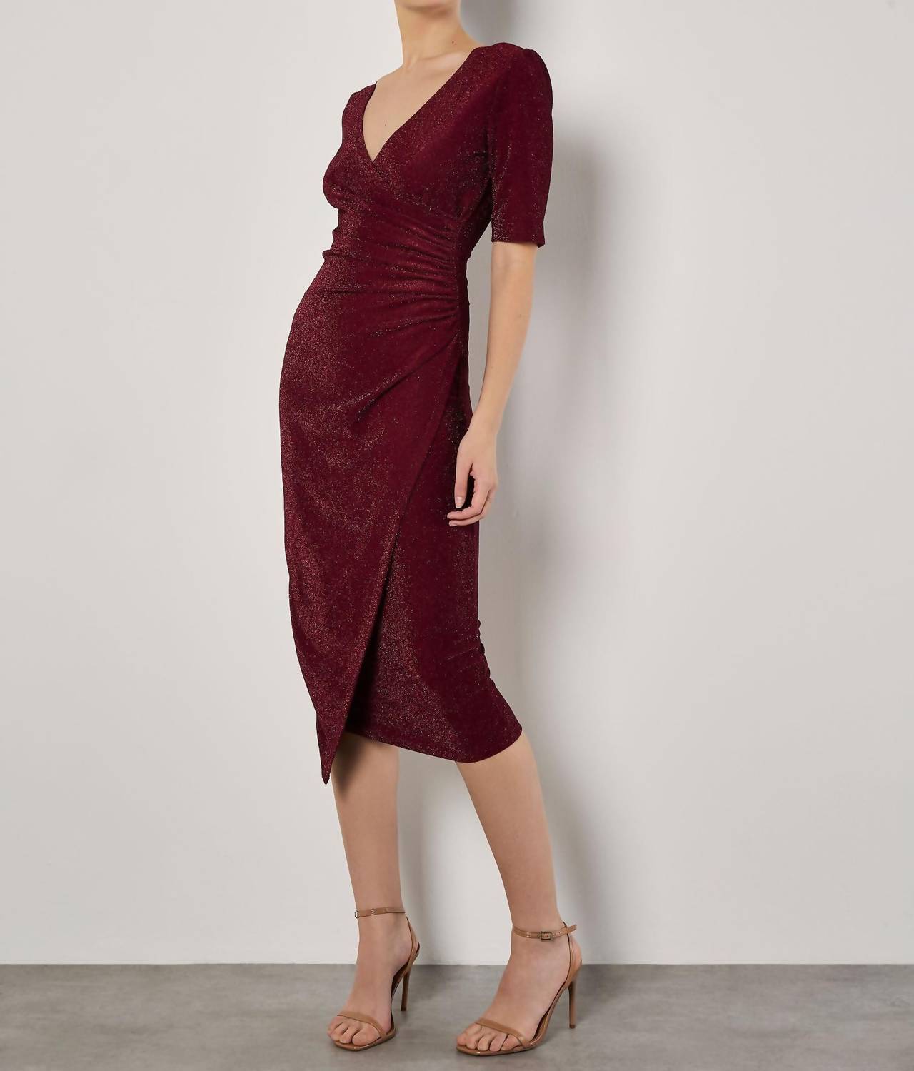 Apricot - Foil Sparkle Side Ruched Dress