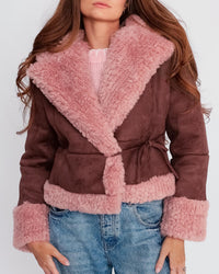 Pretty Garbage - Faux Suede Shearling Jacket