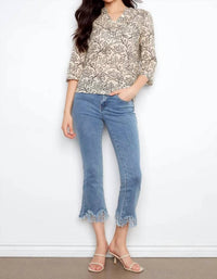 Charlie B - Printed Cotton Gauze Roll-up Sleeve Blouse