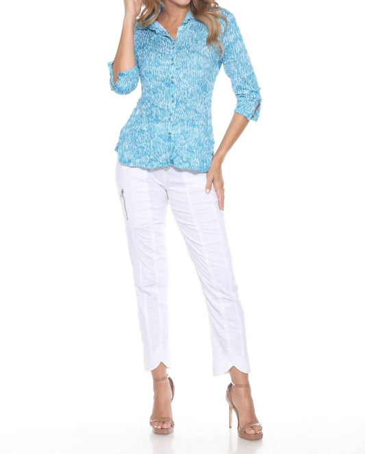 Carine - Aqua Ripples Sabrina Button Down Shirt