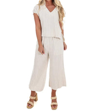 Allie Rose - Pinstripe Linen Top