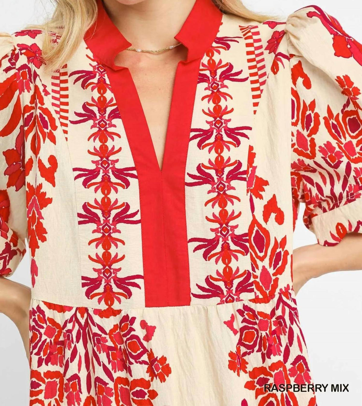 Umgee - Tropical Damask Border Print Mini Dress