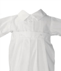 Little Things Mean a Lot Boys Christening Baptism Coverall with Pin Tucking in white - kids' item - detail view