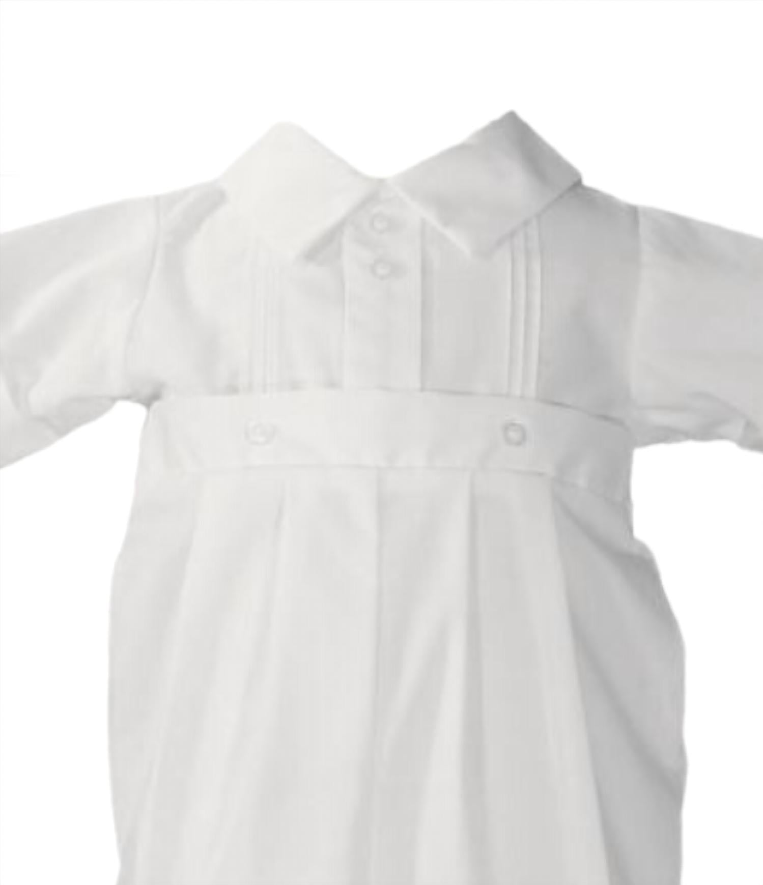 Little Things Mean a Lot Boys Christening Baptism Coverall with Pin Tucking in white - kids' item - detail view
