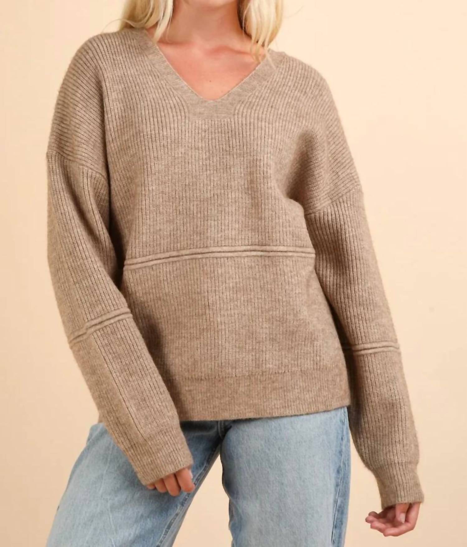 Very J - Oversized Seam Detail Drop Shoulder Hooded Sweater